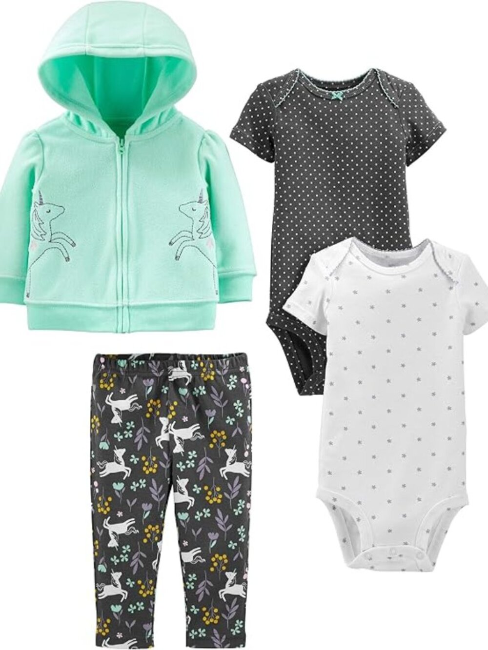 Unicorn Simple Joys by Carter's Baby Girls 4 piece Jacket Pant, Bodysuit 18M New